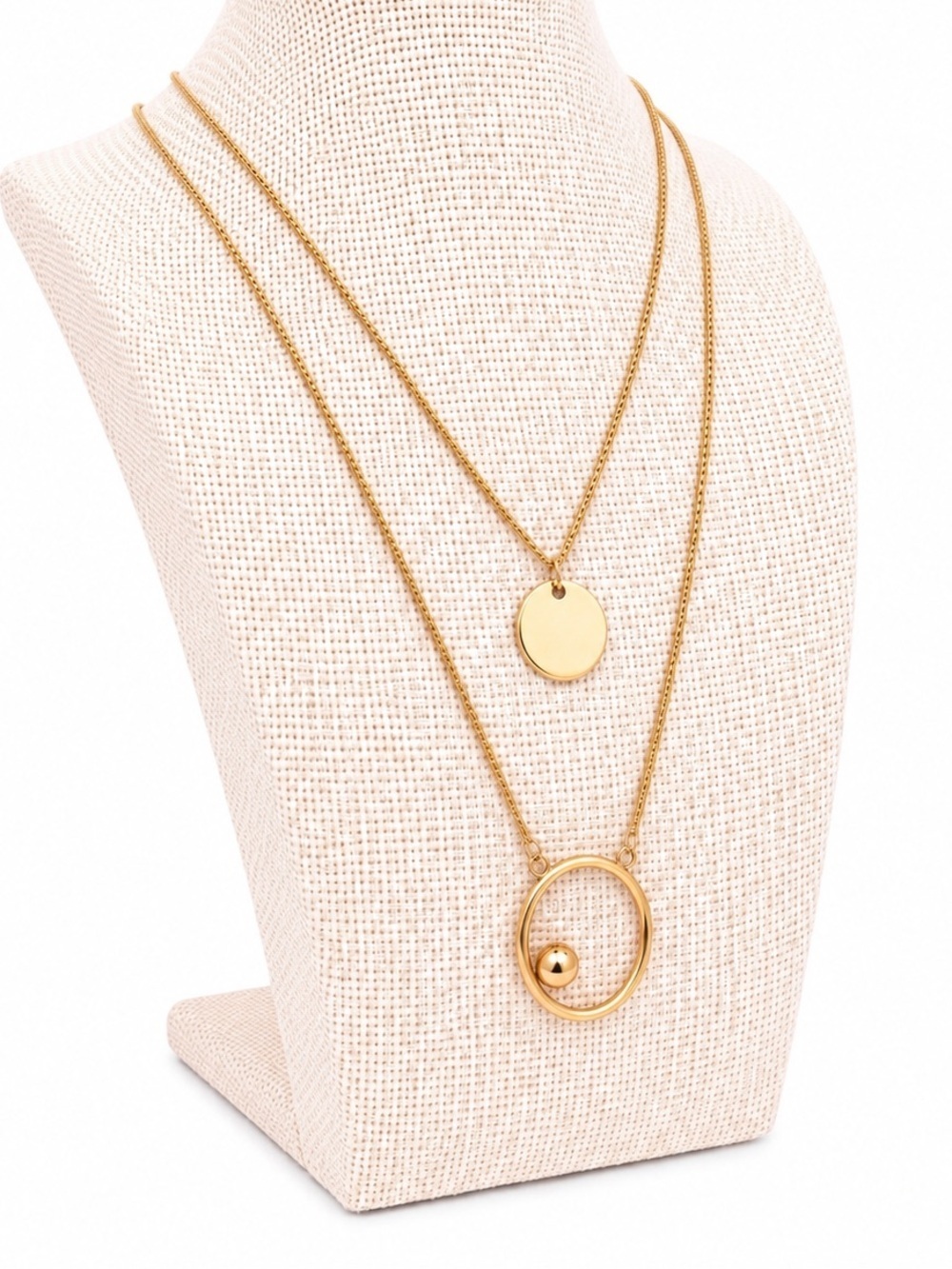 Layered Gold Pendant Necklace Minimalist Disc Circle Dainty Everyday Jewelry - Picture 5 of 6